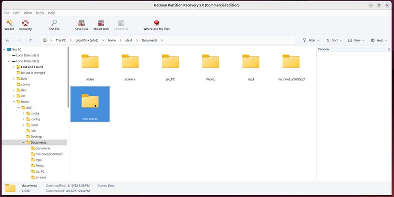 Hetman Partition Recovery: /home/ім’я користувача/Документи