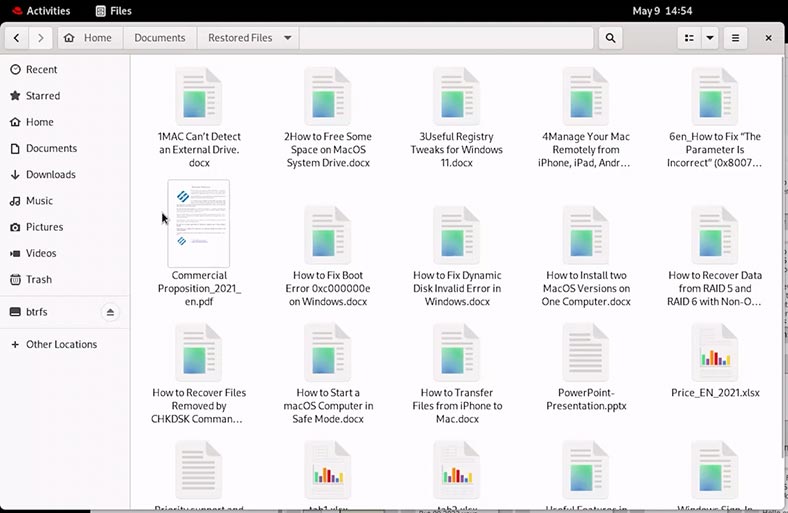 Відновлені документи ntfs диска