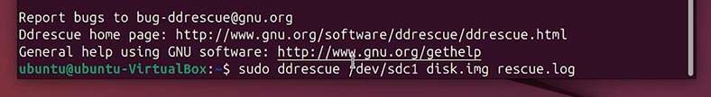 sudo ddrescue /dev/sdс1 disk.img rescue.log