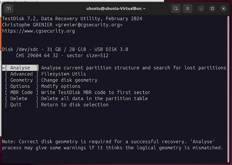TestDisk: Оберіть, що саме потрібно робити