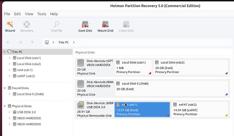 Hetman Partition Recovery: список всіх існуючих локальних дисків