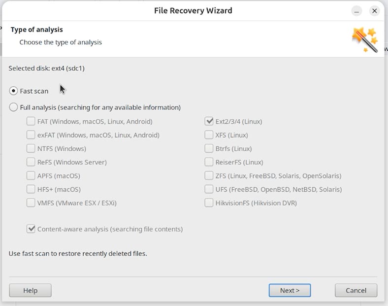 Hetman Partition Recovery: Швидке сканування