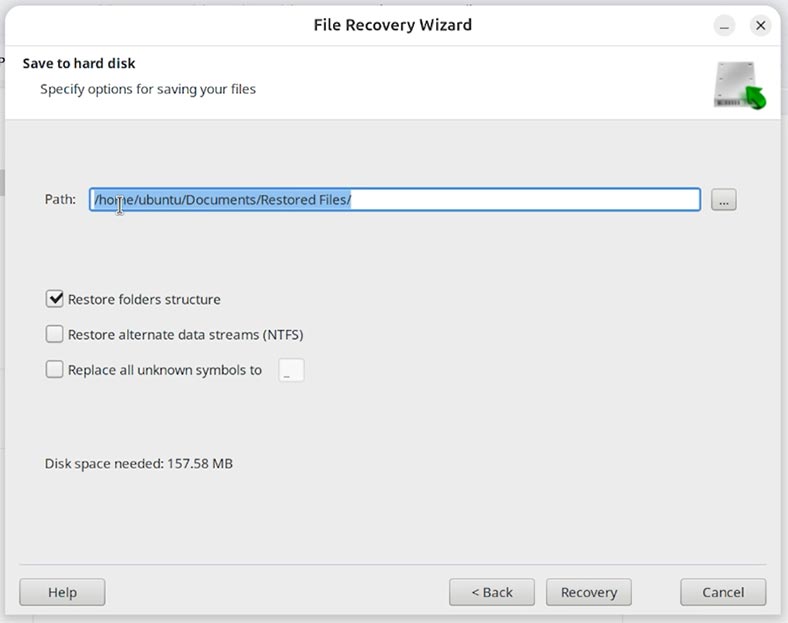 Hetman Partition Recovery: папка для відновлених файлів