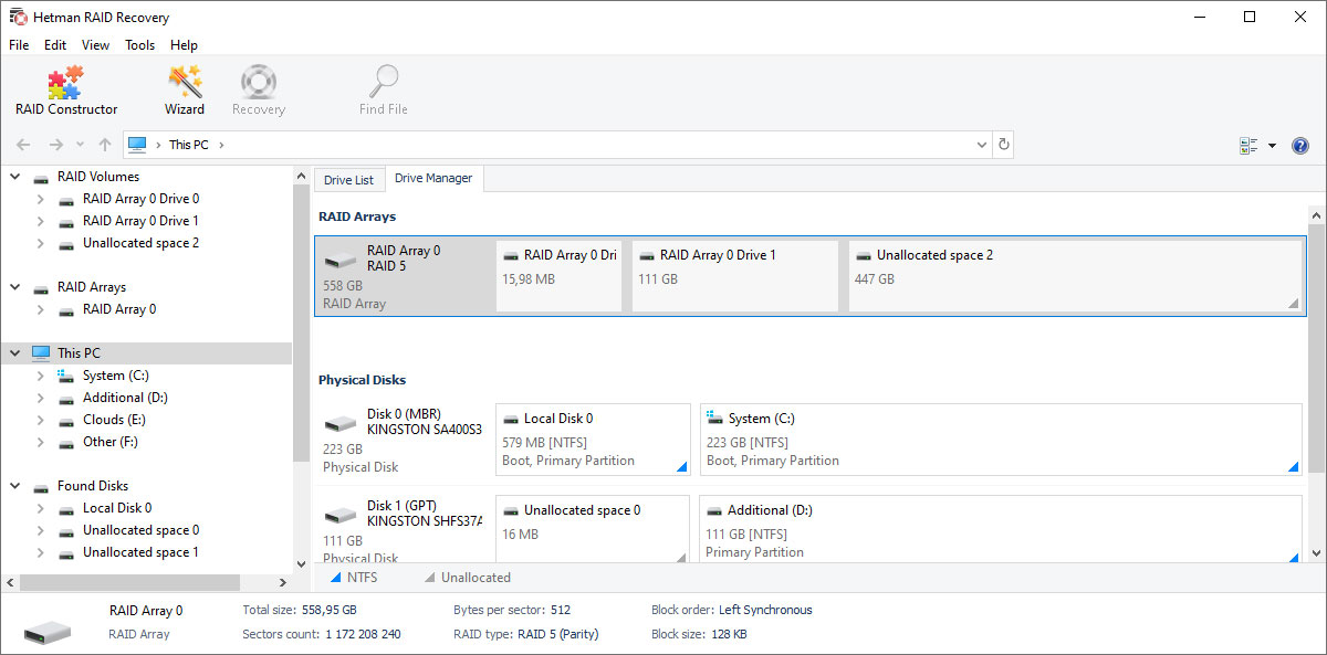 Automatic detection of RAID settings based on service information found on the hard disks 