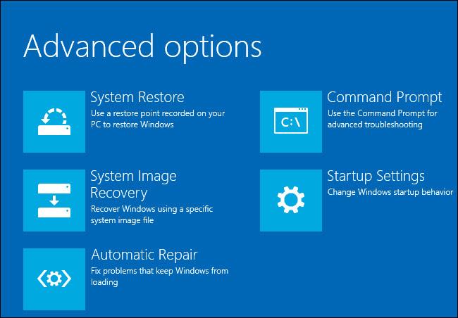 Advanced Options Windows 10