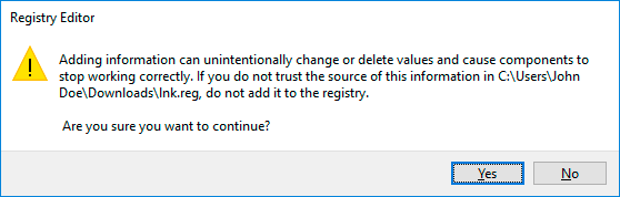 Confirm making changes to the registry