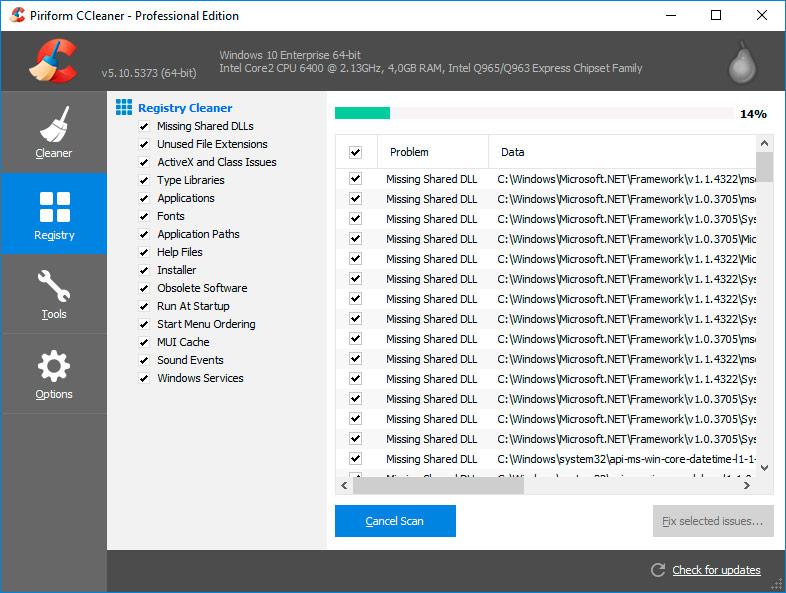 Recovery registry Windows 10 c CCleaner