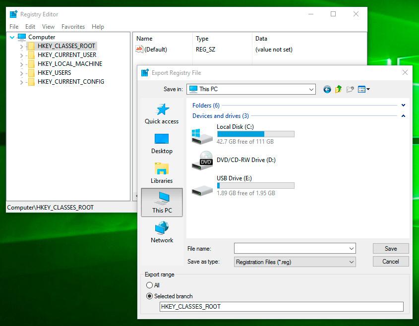 Export Registry File in Windows 10