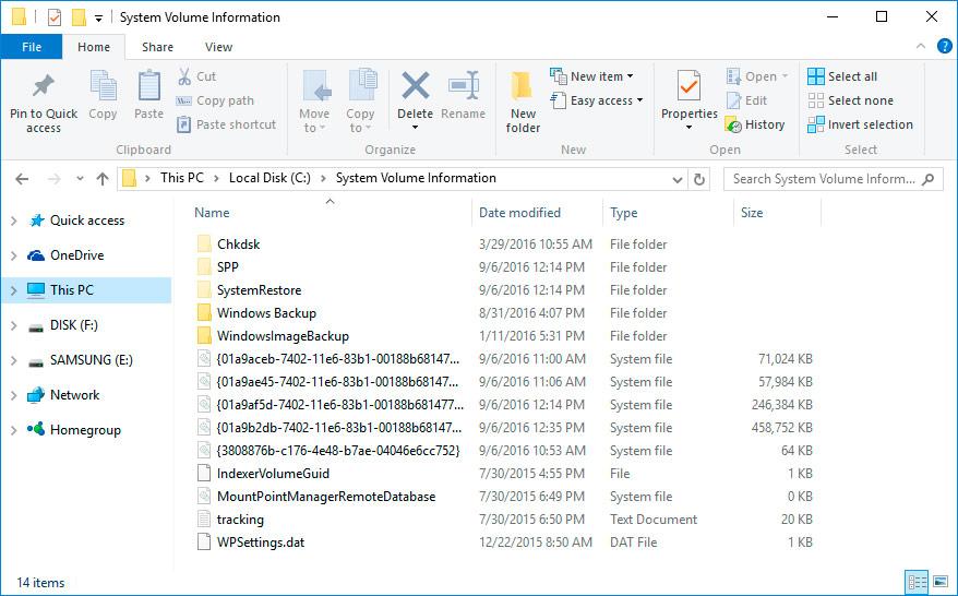 Content System Volume Information Windows 10